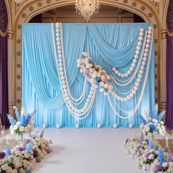 10ft x 10ft Wrinkle Free Baby Blue Backdrop Curtain for Parties, Polyester Blue Photo Backdrop Drapes 2 Panels 5x10ft for Wedding Party Photography Background Baby Shower Birthday Decor - Image 3
