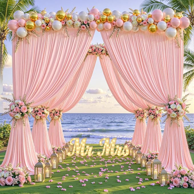 Blush Pink Backdrop Curtains-Wrinkle-Free Polyester Photography Drapes Party Curtain Background for Baby Shower Wedding Decorations- 8 X10FT - Image 4