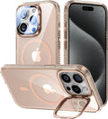 VOFATA [Upgraded] for iPhone 15 Pro Max Case with Camera Cover Stand [Fit for MagSafe][9H Camera Lens Protector] Mil-Grade Protection Transparent Magnetic iPhone 15 Pro Max Phone Case, Clear Gold by VOFATA