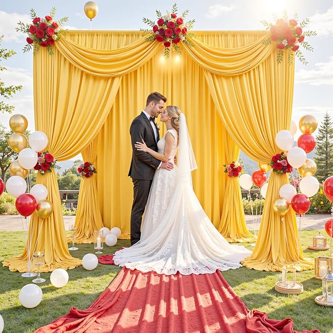30 ft x 10 ft Wrinkle Free Yellow Backdrop Curtain for Parties, Ginger Polyester Photo Backdrop Drapes,Thick Background 6 Panels 5ft x 10ft for Baby Shower Wedding Birthday Party Backdrop Stand - Image 8