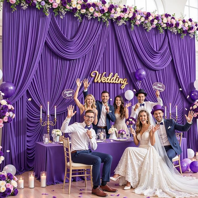10 Panels Purple Backdrop Curtains for Wedding Party Wrinkle Free Backdrops Curtain Drapes Fabric Decorations Photo Back Drop Cloth for Baby Shower Photography Stage Reception 50ft(W) x 12ft(H) - Image 2
