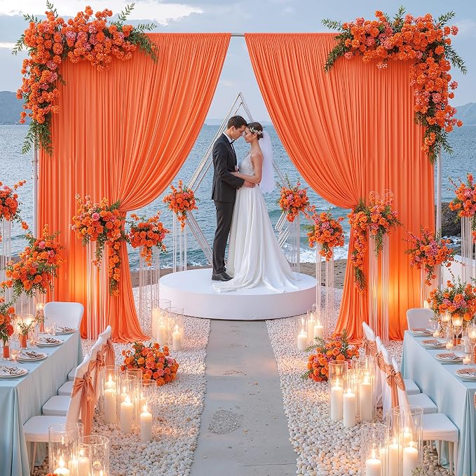 20 ft x 10 ft Wrinkle Free Orange Backdrop Curtain for Parties, 4 Panels 10ft Polyester Orange Photo Backdrop Drapes for Graduation Birthday Wedding Party Stage Curtains - Image 2