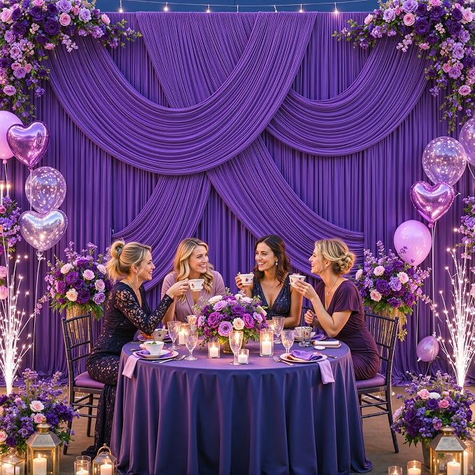 8 Panels Purple Backdrop Curtains for Wedding Party Wrinkle Free Backdrops Curtain Drapes Fabric Decorations Photo Back Drop Cloth for Baby Shower Photography Stage Reception 40ft(W) x 12ft(H) - Image 3