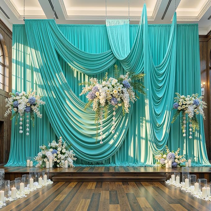 10x12 ft Turquoise Backdrop Curtains for Weddings, Birthdays and Photos | 2 Panels 5x12 ft, Wrinkle-Free Polyester Drapes, Washable, Ironable, 4 in Rod Pocket for Baby Showers Photography Background - Image 5