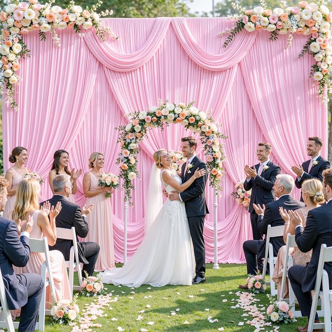 6 Panels Pink Backdrop Curtain for Parties Baby Shower Wrinkle Free Pink Photo Curtains Backdrop Drapes Fabric Decoration for Wedding Birthday Party 30ft(W) x 10ft(H) - Image 2