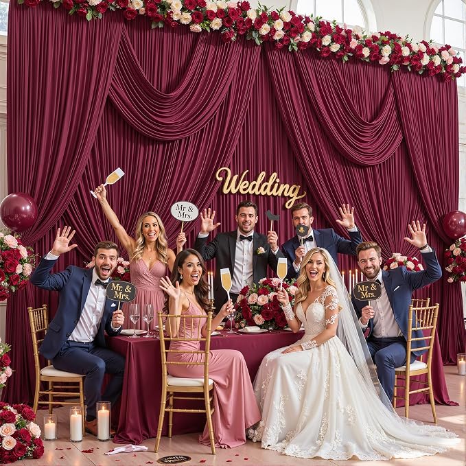 10 Panels Burgundy Backdrop Curtains for Wedding Party Wrinkle Free Backdrops Curtain Drapes Fabric Decorations Maroon Photo Back Drop for Baby Shower Photography Stage Reception 50ft(W) x 12ft(H) - Image 2