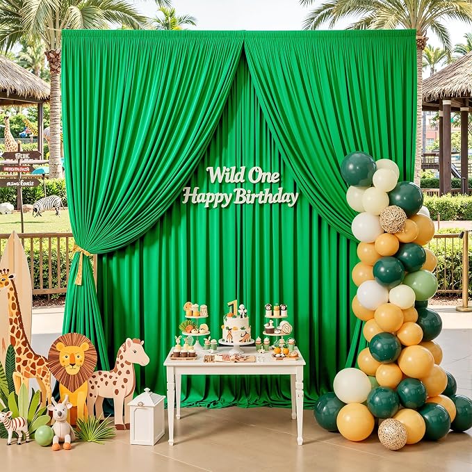 20x12 ft Green Backdrop Curtains for Weddings Parties, Birthdays and Photos | 4 Panels 5x12 ft, Wrinkle-Free Polyester Drapes, Washable, Ironable, 4 in Rod Pocket for Baby Showers Photography Background - Image 7
