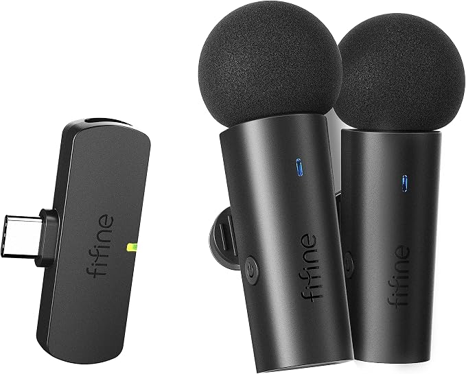 FIFINE M8 Wireless Lavalier System Dual Lapel Mic for Video Interview Vlog | 2 Microphones with Type C Receiver, Clear Sound for Android Phone Tablet Iphone15 Laptop YouTube by FIFINE