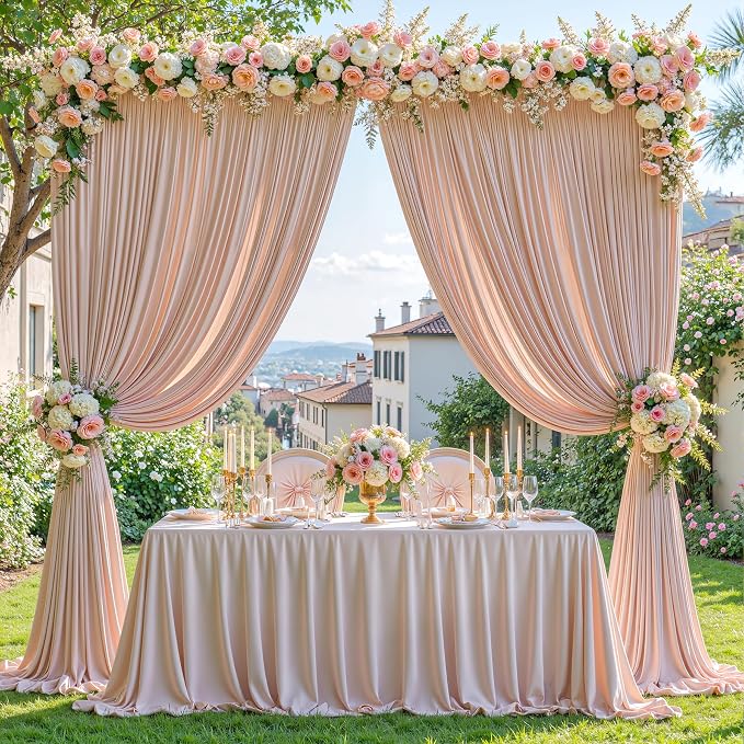 Nude Blush Backdrop Curtains-Wrinkle-Free Polyester Photography Drapes Party Curtain Background for Baby Shower Wedding Decorations- 8 X10FT - Image 3