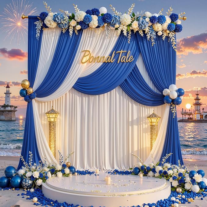 50ft x 10ft Wrinkle Free Royal Blue Backdrop Curtain for Party, Polyester Royal Blue Photo Backdrop Drapes 10 Panels 5x10ft for Birthday Photography Background Weddings Baby Shower Party - Image 7