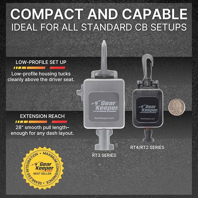 Gear Keeper CB Mic Keeper - Retractable Mic Holder for CB Radio (RT2-4212) | USA made CB mic holder retractable, snap clip mount, lanyard & mounting hardware included, 29" reach, 9oz retraction - Image 2