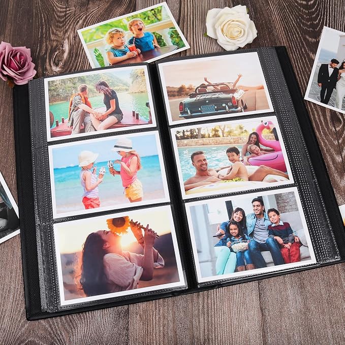 RECUTMS Photo Album 4x6 for 300 Photos Leather Family Pictures Book Black | Black Page, Horizontal Pockets, Small Album for Anniversary, Wedding, Graduation Photobook, DIY Cover Window, Birthday Gifts - Image 5