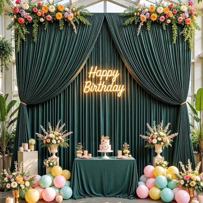 10ftx10ft Hunter Green Backdrop Curtains for Parties, Wrinkle Free 2 Panels Silky Polyester Photo Backdrop Drapes Back Drop Cloth Drapery for Wedding Birthday Photography Background - Image 3