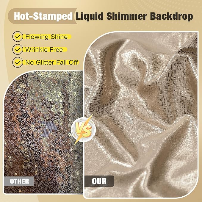 10x10FT Champagne Sequin Backdrop Curtain for Party - 2 Panels 5x10FT Wrinkle-Free Shimmer Drapes for Birthday, Wedding, Christmas, Decorations & Photography - Image 2
