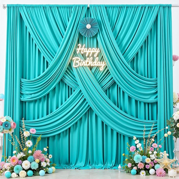 10 ft x 20 ft Wrinkle Free Turquoise Backdrop Curtain for Parties, Thick Polyester Teal Photo Backdrop Drapes,4 Panels 5ft x 10ft for Baby Shower Wedding Engagement Birthday Mermaid Party - Image 3