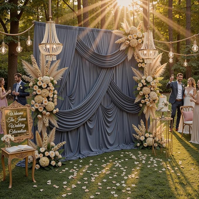 30ft x 10ft Wrinkle Free Charcoal Backdrop Curtains for Parties, 6 Panels Silky Polyester Photo Backdrop Drapes for Wedding Birthday Party Photography Background Backdrop Stand - Image 7
