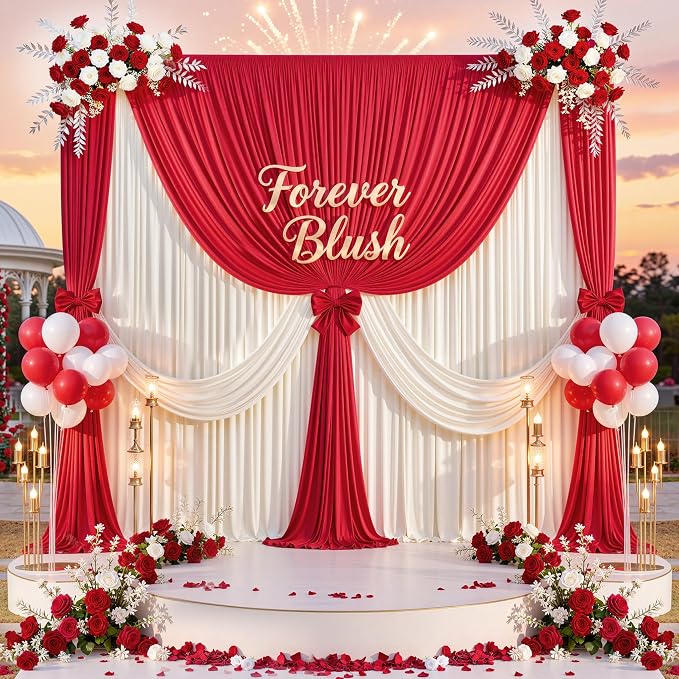 50ft x 10ft Wrinkle Free Red Backdrop Curtains for Parties, Polyester Photo Backdrop Drapes 10 Panels 5x10ft for Weddings Birthday Party Christmas Photography Background - Image 8
