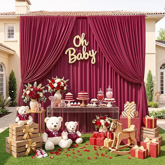 20ft x 10ft Wrinkle Free Maroon Backdrop Curtains for Parties, Thick Fabric Burgundy Backdrop Drapes for Wedding Background Baby Shower Birthday Parties - Image 8