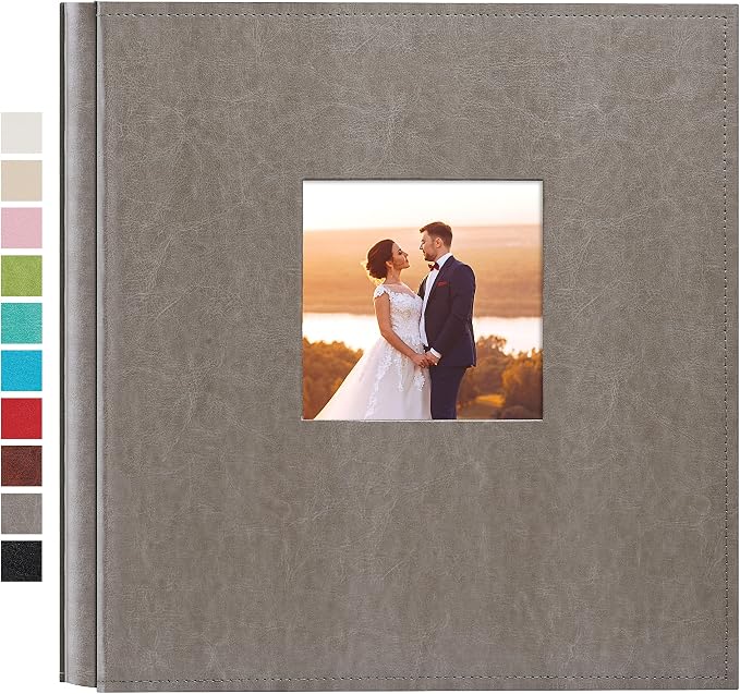potricher Large Photo Album 4x6 600 Photos, Leather Cover, Gray | Large Capacity Picture Albums with 600 Horizontal and Vertical Pockets, Photo Book for Family, Wedding, Anniversary, Baby by potricher