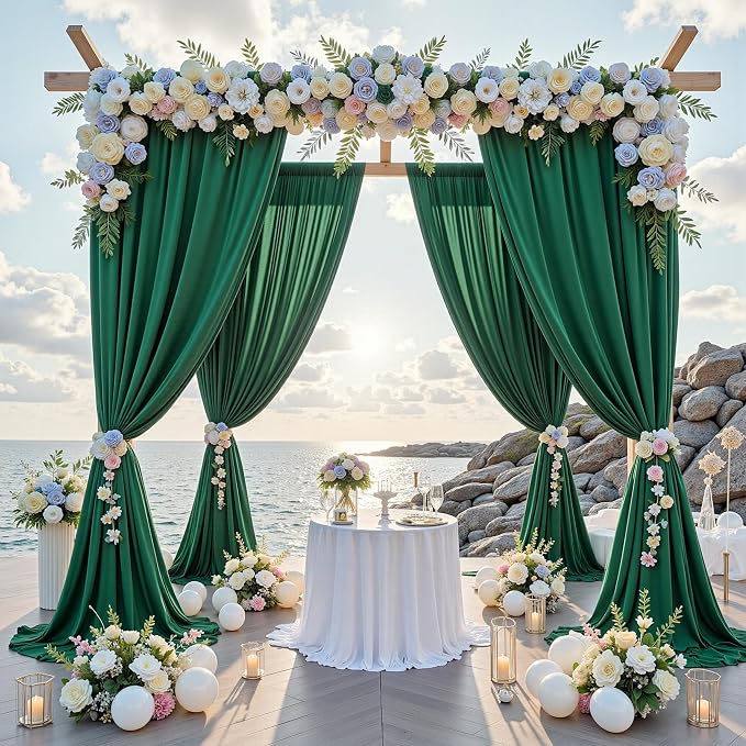20 ft x 10 ft Wrinkle Free Hunter Green Backdrop Curtain for Parties, Polyester Dark Green Photo Backdrop Drapes 4 Panels 5x10ft for Baby Shower Wedding Birthday Party Photography Curtains - Image 2
