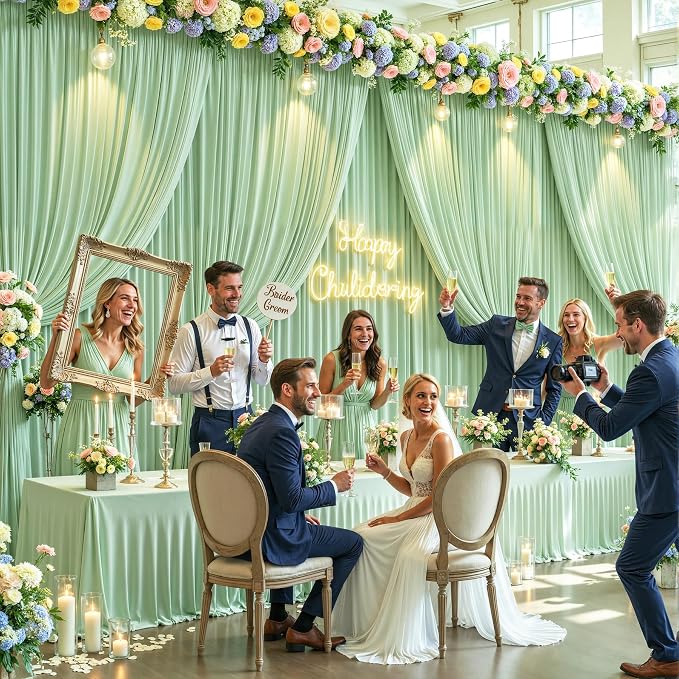 8 Panels Sage Green Backdrop Curtains for Wedding Party Wrinkle Free Backdrops Curtain Drapes Fabric Decorations Photo Back Drop Cloth for Baby Shower Photography Stage Reception 40ft(W) x 12ft(H) - Image 3