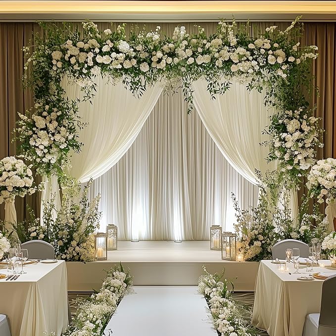 Ivory Backdrop Curtain for Parties Backdrop Drapes, 3Pack 10x10FT | Wrinkle Free Polyester Curtain Backdrop Draping Fabric for Backdrop Photoshoot Birthday Party Background,6 Panel 5x10FT - Image 5