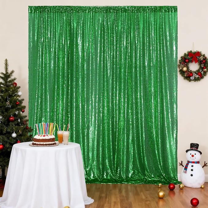 Poise3EHome 8FT x 10FT Green Sequin Photography Backdrop Curtain for Party Decoration, Green - Image 6