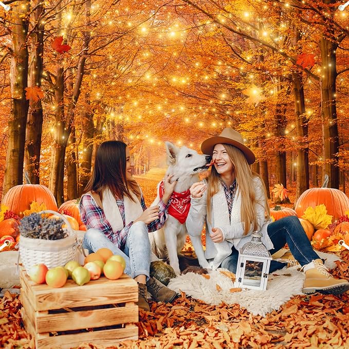 10x7ft Fall Thanksgiving Photography Backdrop | Cotton Fabric, Maple Forest Pumpkin Print, Fall Party Decor, Fall Harvest Friendsgiving Party Photo Booth Background - Image 4
