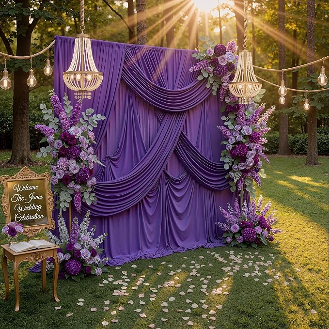 10ft x 10ft Wrinkle Free Purple Backdrop Curtain for Parties, Polyester Backdrop Drapes Panels 2 Panels 5x10ft for Photography Background Wedding Birthday Baby Shower Mermaid Party - Image 8
