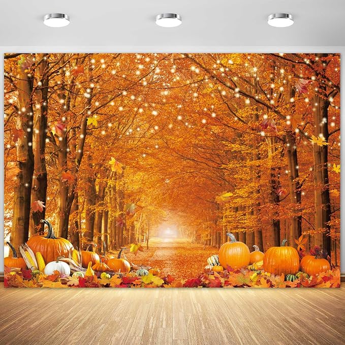 8x6FT Fall Photo Backdrop for Photography Autumn Forest Scene Thanksgiving Maple Leaves Background Fall Friendsgiving Pumpkin Party Decorations Banner Photo Props by Fluzimir