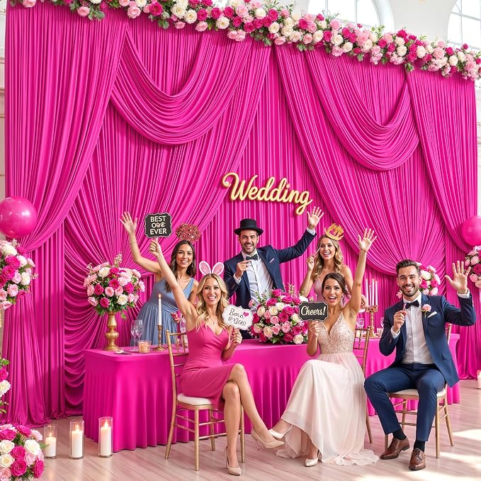 8 Panels Hot Pink Backdrop Curtains for Wedding Party Wrinkle Free Backdrops Curtain Drapes Fabric Decorations Fuchsia Photo Back Drop for Baby Shower Photography Stage Reception 40ft(W) x 12ft(H) - Image 2
