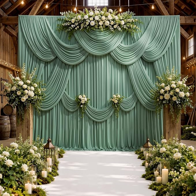 10ft x 10ft Wrinkle Free Sage Green Backdrop Curtains for Parties, Polyester Photo Backdrop Drapes 2 Panels 5x10ft for Wedding Birthday Party Photography Background Photoshoot by ENJOYYOURPARTY