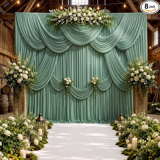 40ft x 10ft Wrinkle Free Sage Green Backdrop Curtains for Parties, 8 Panels 5x10ft Thick Fabric Photo Backdrop Drapes for Wedding Party Background Birthday Decoration by ENJOYYOURPARTY