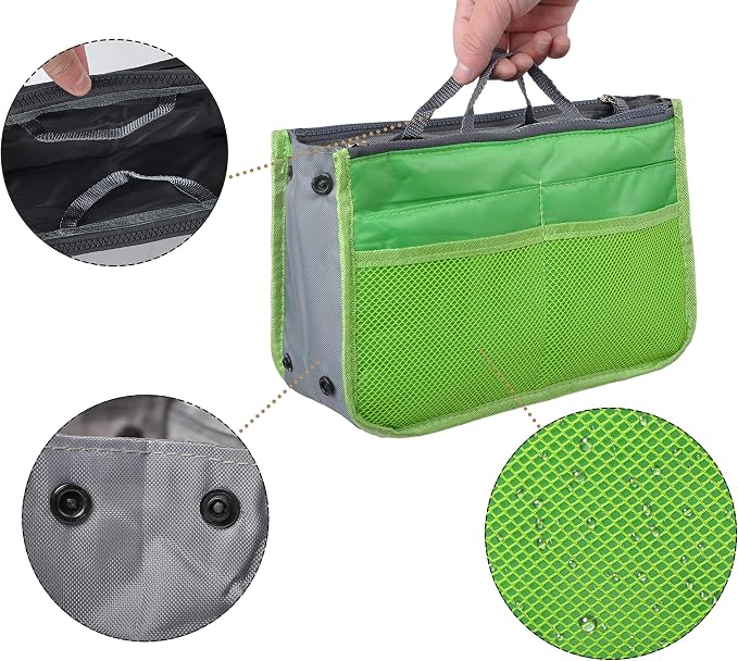 Vercord Purse Organizer Insert for Handbags Bag Organizers Inside Tote Pocketbook Women Nurse Nylon 13 Pockets Green Large - Image 5