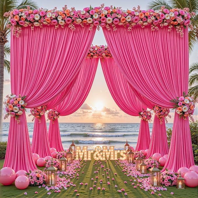 32ftx10ft Wrinkle Free Hot Pink Backdrop Curtain - 10 Feet Photography Backdrop Drapes, Silky Polyester Back Drop Cloth for Wedding Baby Shower Balloon Arch Background - Image 2