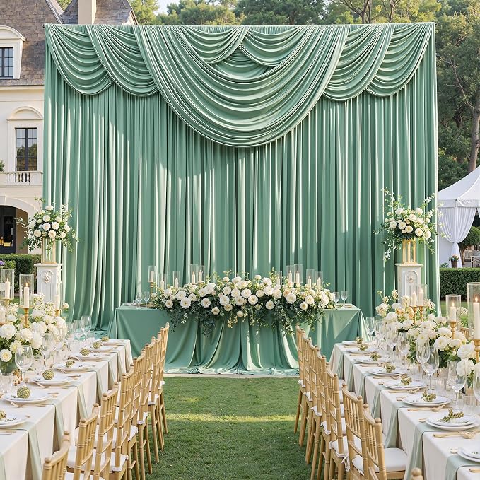 20ftx10ft Wrinkle Free Sage Green Backdrop Curtains for Parties, 4 Panels 5x10ft Silky Polyester Photo Backdrop Drapes Back Drop Cloth Drapery for Wedding Birthday Photography Background - Image 8