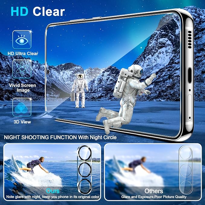 firtstnow 3 Pack for Samsung Galaxy S23 FE Screen Protector Tempered Glass + 3 Pack Camera Lens Protector, Military Grade Shatterproof, 9H Hardness, Fingerprint Unlock, Case Friendly 6.4 Inch - Image 6