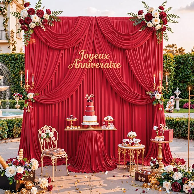 30ft x 10ft Wrinkle Free Red Backdrop Curtains for Parties, Polyester Photo Backdrop Drapes 6 Panels 5x10ft for Weddings Birthday Party Christmas Photography Background - Image 2