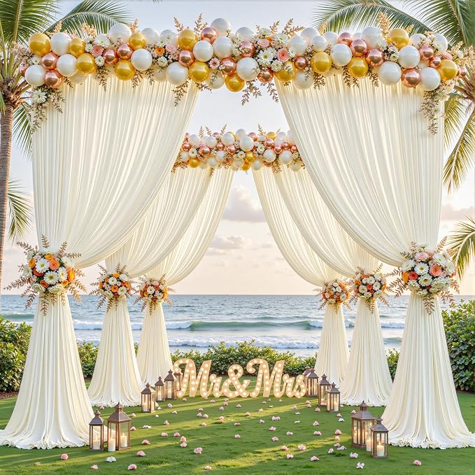 40ftx10ft Wrinkle Free Ivory Backdrop Curtain - 10 Feet Photography Backdrop Drapes, Silky Polyester Back Drop Cloth for Wedding Baby Shower Balloon Arch Background - Image 3