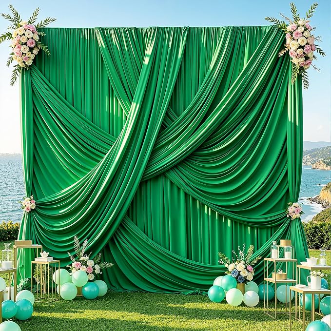 20x12 ft Green Backdrop Curtains for Weddings Parties, Birthdays and Photos | 4 Panels 5x12 ft, Wrinkle-Free Polyester Drapes, Washable, Ironable, 4 in Rod Pocket for Baby Showers Photography Background - Image 2