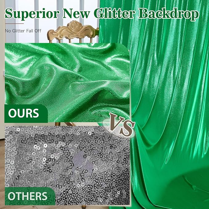 10x10ft Green Sequin Backdrop Curtains, Wrinkle Free Glitter Backdrop Drapes for Wedding Parties Photography Stage Decor, Non-Shedding 2 Panels Set (5x10ft Each) - Image 6