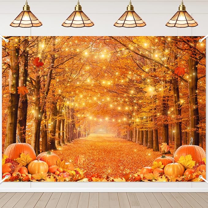 8x6ft Fall Thanksgiving Photography Backdrop | Cotton Fabric, Maple Forest Pumpkin Print, Fall Party Decor, Fall Harvest Friendsgiving Party Photo Booth Background by AVEZANO