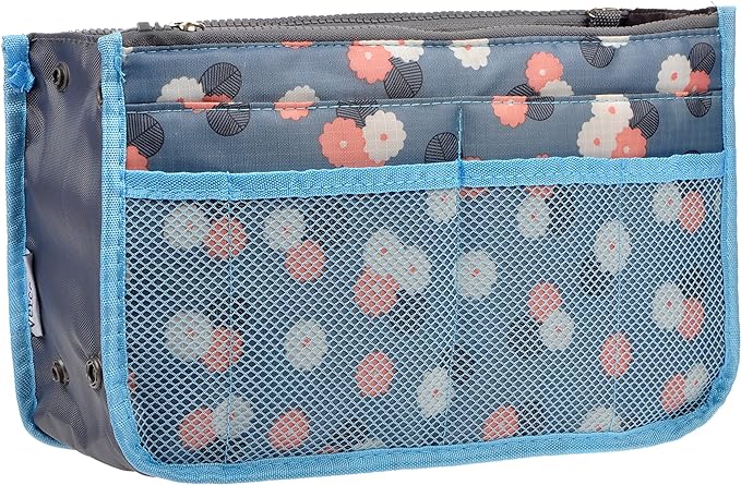 Vercord Purse Organizer Insert for Handbags Bag Organizers Inside Tote Pocketbook Women Nurse Nylon 13 Pockets Blue Flower Medium by Vercord
