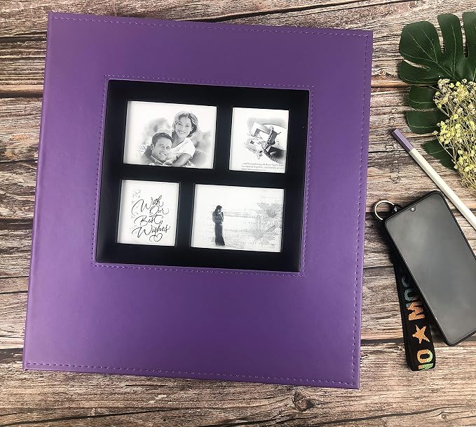 RECUTMS Photo Album 4x6 600 Photos Large Leather Baby Wedding Albums Purple | Black Pages, Horizontal and Vertical Pockets, Family PhotoBook, DIY Front Window, Anniversary Memory Book, Large Capacity - Image 6
